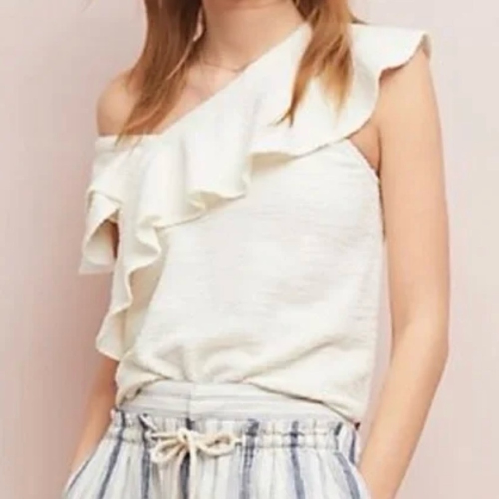 Dolan Anthropologie Louisa Ivory Off Shoulder Ruffle Top Size Small NWOT